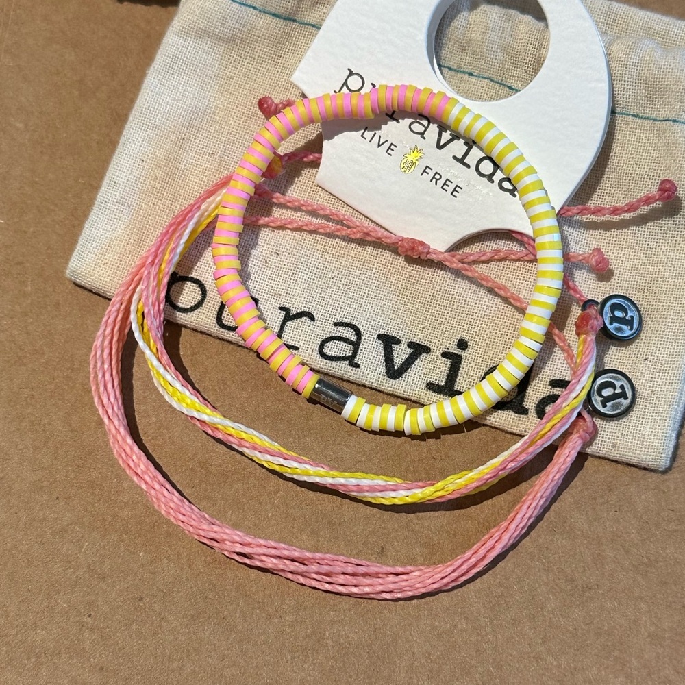 PURA VIDA Pink & Yellow Sweet Day Custom Bracelet Set NEW